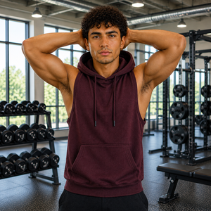 <b>Men</b> <b>Sleeveless</b> Hooded Sweatshirt Olive Green French Terry Casual Gym Wear Pocket Design Regular Fit Autumn Style - Product Image 2