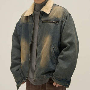 Chaqueta de mezclilla lavada para hombre con forro de sherpa, cuello vuelto, cierre de cremallera, estilo workwear, gruesa para invierno, manga regular - Product Image 6