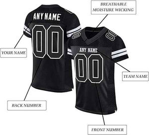 Camiseta de Fútbol Americano Personalizada Unisex Talla Grande Negra Blanca de Malla 100% Poliéster Transpirable de Secado Rápido para Verano con Cualquier Nombre - Product Image 3