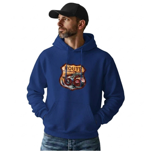 Sudadera con capucha gráfica vintage Route 66 – Forro polar grueso color gris carbón – Sudadera estilo streetwear con estampado Retro Americana Shield - Product Image 2