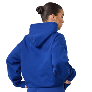 Conjunto de Sudadera con Capucha y Pantalones Cortos Azul Rey para Mujer, Corte Holgado, Ropa Casual para Estar en Casa, Mezcla de Algodón, Ropa Deportiva para Mujer - Product Image 2