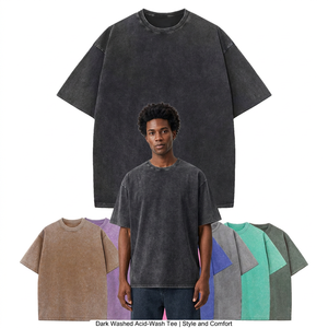 เสื้อยืดคอกลมแขนสั้นทรงปกติสำหรับผู้ชาย สีพื้น ผ้าคอตตอนเจอร์ซีย์ 240 กรัม ระบายอากาศได้ดี สไตล์ลำลอง ล้างสีเข้มแบบ Acid-Wash - Product Image 1