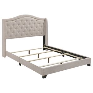 Lit Queen Size Beige Cuivre avec Tête de Lit Rembourrée – Accessoire de Literie Confortable - Product Image 2