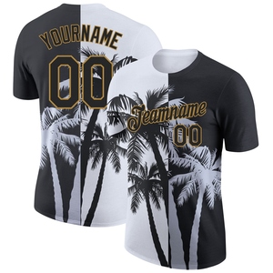 T-shirt de performance personnalisé avec motif 3D de cocotiers hawaïens, blanc, noir et or vieilli, pour l'industrie manufacturière, vente en gros directe - Product Image 1