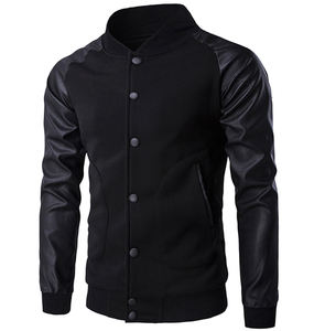 Chaqueta Universitaria Negra de Alta Calidad al por Mayor con MOQ Bajo para Hombre, con Mangas de Cuero, Parches Personalizados y Bordados, Chaqueta de Béisbol - Product Image 4