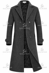 <b>Men</b>’s Premium Wool Blend Long <b>Overcoat</b> Double Breasted Tailored Winter Coat Classic Charcoal <b>Grey</b> Business Formal Trench Coat - Product Image 3