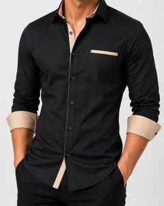 Men's Custom Shirt Full Sleeve Breathable Polyester/Cotton Stand Collar Horn <b>Button</b> Eco-Friendly Casual Uniform OEM ODM Solid - Product Image 3