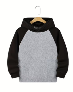 Gray Black Hooded Polyester Fleece Breathable Custom Printed Sweatshirt for Children Casual Winter Wear Knitted Raglan Sleeve - Product Image 2
