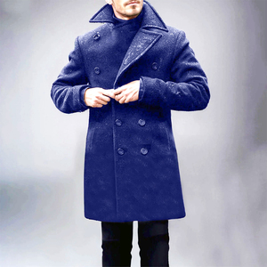 Best Quality Long Peacoat For <b>Men's</b> Blue Color Button Closure Wool Jacket Slim Fit Thick Winter Windproof <b>Pea</b> <b>Coat</b> For Adult - Product Image 3