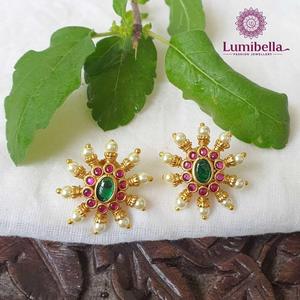 Vintage Huggie Earrings for Girls-18K Gold Plated Brass with Zircon Pearl & Diamond Accents - Product Image 4