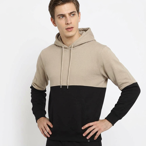 Sweat-shirt à capuche pour homme, color block, décontracté, tricoté, beige et noir - Product Image 5
