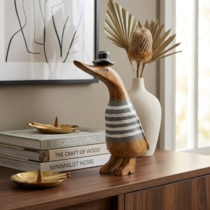 Sculpture décorative de canard en bambou, art déco en bois, faite à la main, écologique, pour salon, chambre, bureau, maison moderne - Product Image 3