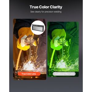 Lente per saldatura auto-oscurante da 4,25 x 2 pollici con doppi sensori di arco, tonalità 5-13 regolabile, True Color, certificata ANSI, in metallo con doppio rivestimento in oro - Product Image 4