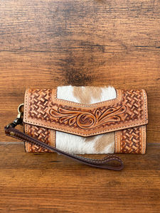 Nouveau portefeuille de sculpture usiné à la main pochette portefeuille élégant en cuir de fourrure de vachette multi-utilisations embrayages en cuir occidental pour les utilisations des femmes - Product Image 4