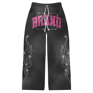 Tracksuit Set Glitter Print Rhinestone Letter Logo Full Sleeve Loose Fit Autumn Streetwear Style Sweatshirt Pants - Product Image 3