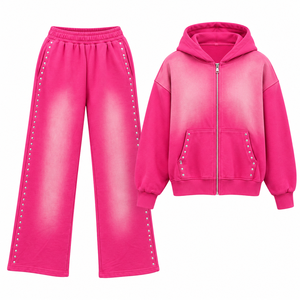 Ensemble sweat à capuche et pantalon large pour femme, orné de strass, avec détails de manches cloutées, deux pièces, style streetwear - Product Image 1
