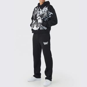 Chándal de lana de algodón negro ligero ecológico de alta calidad unisex, chándal con estampado personalizado OEM exterior - Product Image 4