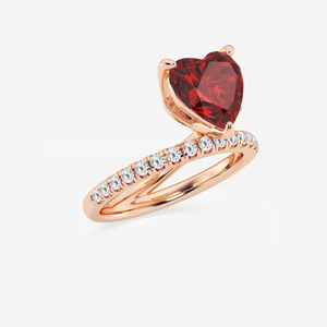Bague de fiançailles en rubis synthétique en forme de cœur avec accents latéraux en diamant de laboratoire rond de 1/2 carat, style solitaire élégant avec pierre précieuse rouge - Product Image 2