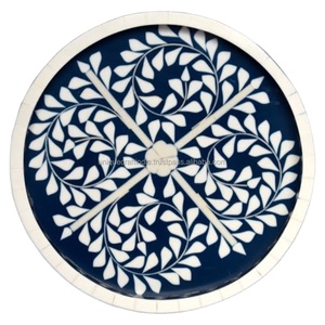 MidnightBloom Bone Inlay Tray | Black <b>White</b> Abstract Pattern Contemporary Elegant Serving Tabletop Vase UNIQUE CRAFT INDIA Decor - Product Image 1
