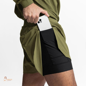 Shorts de sport pour homme, taille haute, en toile 100% coton, à séchage rapide, avec poche cachée - Product Image 1