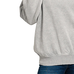 Sudadera de punto gris para mujer con media cremallera, cuello simulado, ajuste regular, mezcla de algodón sólido, transpirable, informal, para otoño - Product Image 5