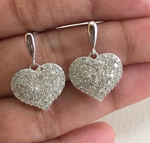 1.63 Cttw Round Cut White Natural Diamond Heart Shape Dangle <b>Earrings</b> for Women in 925 Sterling Silver, Push <b>Back</b>, Prong Setting - Product Image 1
