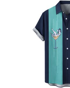 Chemise à manches courtes boutonnée à imprimé graphique bleu marine et vert sarcelle, style décontracté d'été pour la plage, fabrication OEM personnalisée en gros pour hommes - Product Image 3