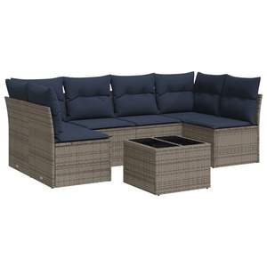 Juego de sofás de patio de ratán sintético gris de 7 piezas con cojines, sofás de jardín - Product Image 2