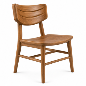 Chaise de salle à manger scandinave en teck massif, imperméable et stable, avec dossier extra large incurvé et rainuré, et assise sculptée, pour hôtel et parc - Product Image 2