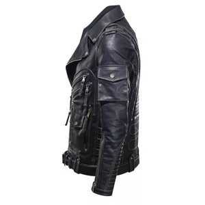เสื้อแจ็คเก็ตหนังผู้ชายสไตล์คาเฟ่เรเซอร์ - หนังวัวแท้ - Product Image 4