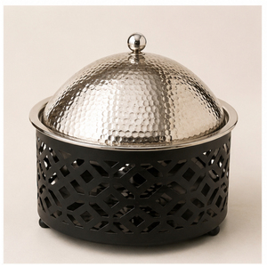 Marmite de luxe en acier inoxydable martelé avec support en treillis noir, chauffe-plat isolé pour traiteur de mariage et hôtel - Product Image 6