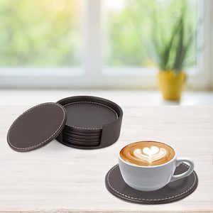 ชุดจานรองแก้วหนังทรงกลม 6 ชิ้น ทนความร้อน สำหรับกาแฟ ชา แก้วน้ำ ตกแต่งบ้าน สำนักงาน บาร์ - Product Image 3