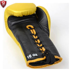 SUMROOS INDUSTRY <b>Yellow</b> Boxing Gloves Leather <b>Lace</b>-Up Adjustable Wrist Strap Durable Training Gear - Product Image 6