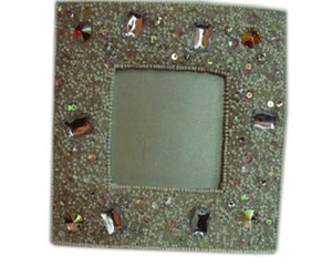 <b>Square</b> Crystal Photo <b>Frame</b> with Beaded Ornate Design Tabletop Horizontal Display - Product Image 3