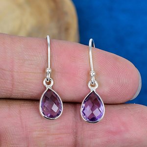 Natural Purple Amethyst Pear Shaped Gemstone Teardrop Earring Handmade 925 <b>Sterling</b> <b>Silver</b> Finish - Product Image 2
