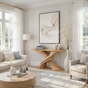 Handmade Natural Solid Wood <b>Table</b> Modern Home Living Room Entrance <b>Table</b> Curved Solid Wood <b>Console</b> <b>Table</b> - Product Image 4