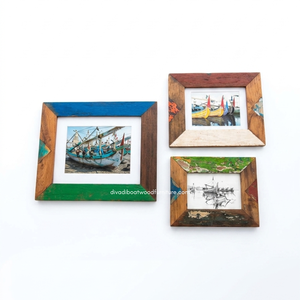 Cadre photo horizontal artisanal et créatif, unique, en bois de bateau recyclé, couleur naturelle, pour décoration murale vintage - Product Image 3