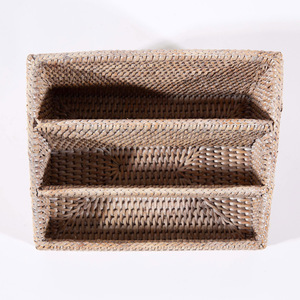 Desk <b>organizer</b> handwoven rattan <b>file</b> basket brochure magazine caddy baskets office accessories - Product Image 3