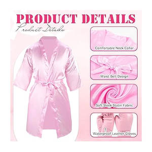 Conjunto de 2 piezas de disfraz de boxeo para Halloween, con diseño de concienciación sobre el cáncer de mama, talla XL, bata de boxeo y guantes de satén rosa para adultos, conjunto de boxeadora para mujer - Product Image 3