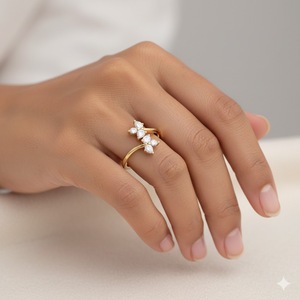 Anillo Abierto Ajustable de Oro Puro de 14K y 18K con Diamantes Cultivados en Laboratorio, Diseño Floral de 2 Marquesas, Estilo Moderno para Mujer - Product Image 2