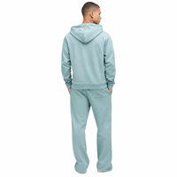 Sweater Hoodie Pria Biru Muda Bahan Fleece Warna Solid Regular Fit Desain Saku Pakaian Kasual Gaya Musim Gugur 100% Katun Rajut