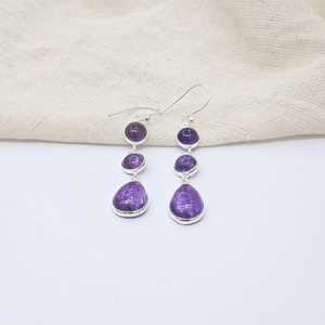 Minimalist Peace Design Amethyst Silver Drop <b>Earrings</b> Handmade 925 Sterling Silver Jewelry for Wedding Party Trendy Women/Unisex - Product Image 3