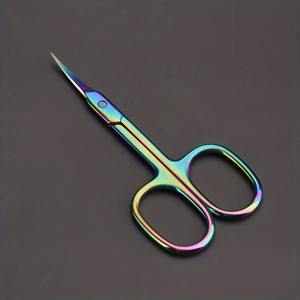 Ciseaux à cuticules en titane arc-en-ciel avec lame fine en arc, en acier inoxydable professionnel pour une coupe de précision des sourcils - Product Image 1