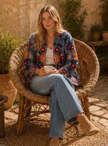 Chaqueta de algodón bordada a mano con diseño Suzani, estilo bohemio, artesanal, con estampado floral, para mujer, abrigo de invierno. - Product Image 3
