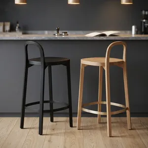 Modern <b>Wooden</b> Bar Chair Counter Seat Footrest For Kitchen Island Cafe Chair For Restaurant Dinning Table Bar Hotels Bar <b>Stool</b> - Product Image 1