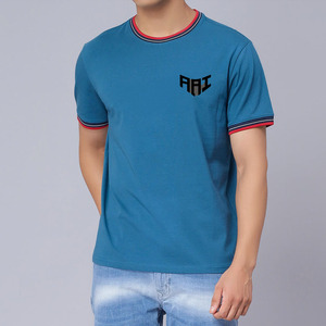 T-shirt en coton à col rond pour homme, manches courtes, décontracté, basique, avec bordure contrastante, vente en gros, OEM, ODM, fabricant sur mesure - Product Image 1