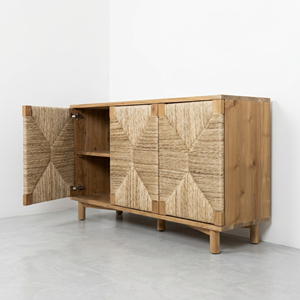 Teak Living Room Cabinet Factory Woven Seagrass Accent Credenza OEM ODM Manufacturer Direct Jepara Indonesian Furniture Supplier - Product Image 1