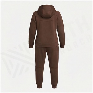 Women <b>Brown</b> Hooded Tracksuit Set Full Zipper Side Pockets Casual Sweatshirt <b>Jogger</b> Pants Autumn Midweight Polyester Solid Color - Product Image 2