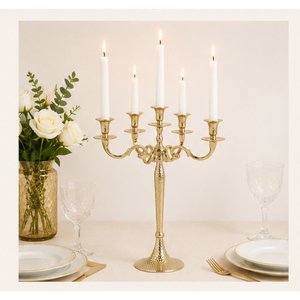 Candélabre de luxe doré à 5 bras, en métal martelé, vente en gros, centre de table pour décoration de mariage, hôtel, événement - Product Image 2