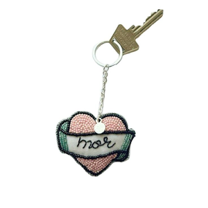 Stylish Hand Beaded Embroidery <b>Keychain</b> Unique Design Seed Beads Heart Shape Customizable Design - Product Image 1
